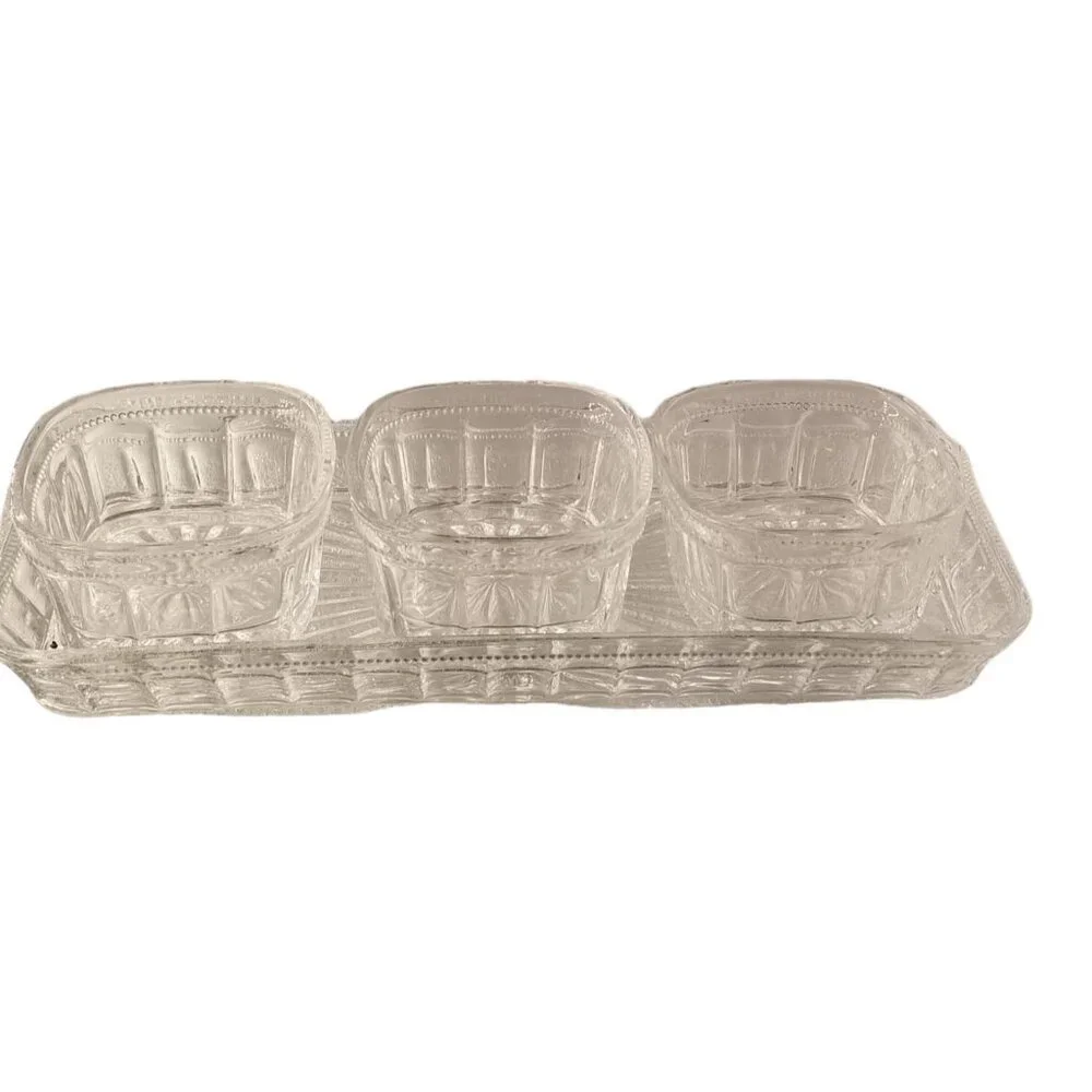 Crystal Relish Server 4-piece Server Serving Bowls Tray Set‎